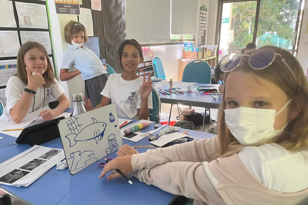Students learning about marine life