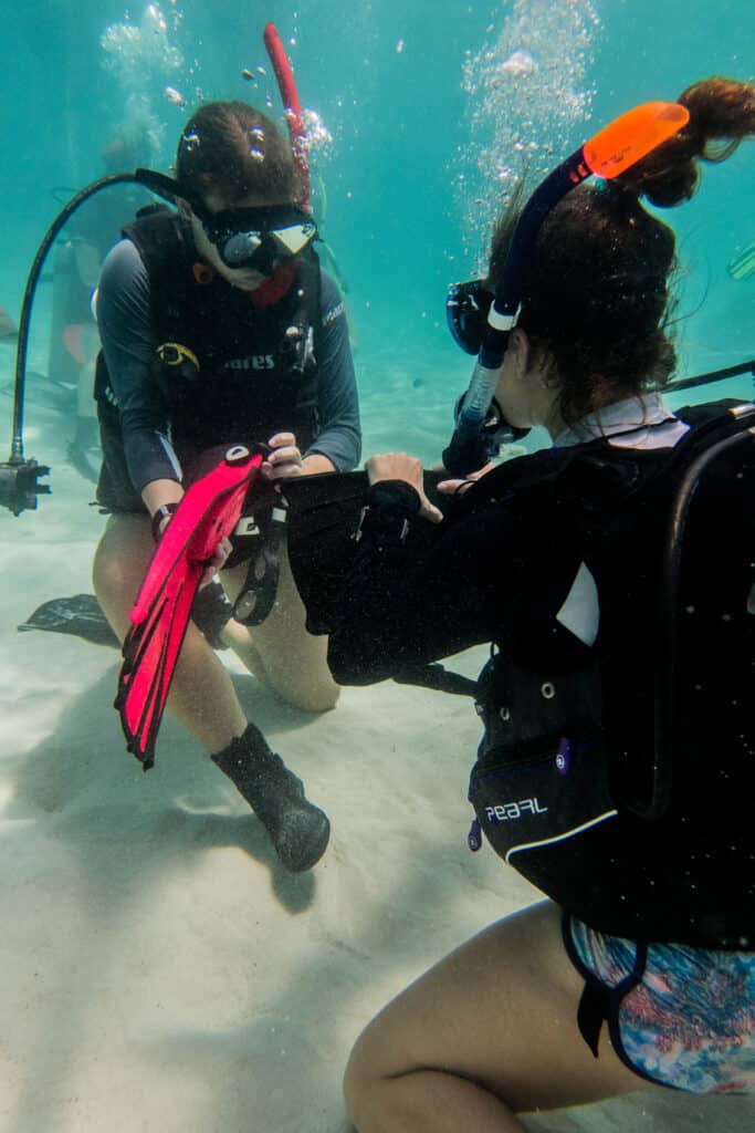 Divers practicing skills
