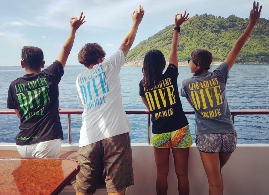 Waving from a boat