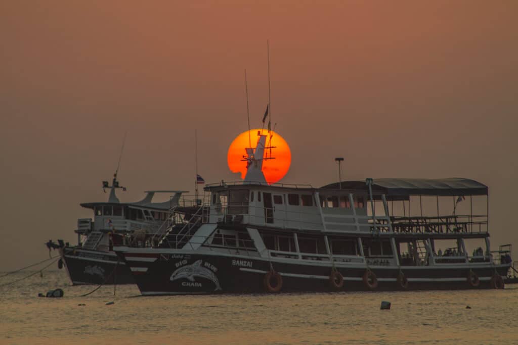 sunset over boats