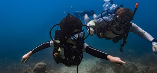 Instructor and student learning to dive