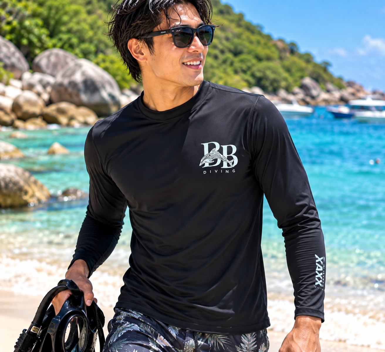 Big Blue Diving Men’s Yellow Long Sleeve Rash Vest - Image 3